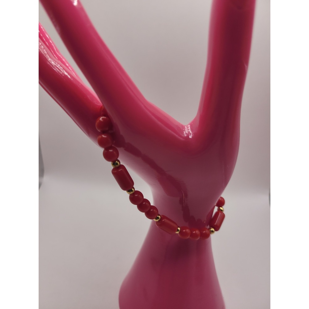Monet Red Beaded Necklace Gold Tone Vintage Statement Strand Choker Jewelry